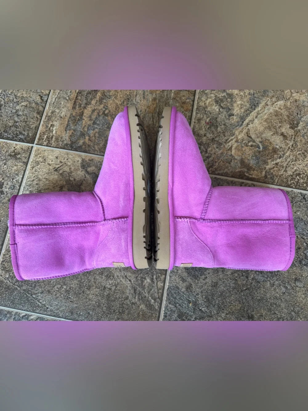 UGG Classic Short Suede Shearling Pull On Boots- Pink/Purple, Women’s Size 7